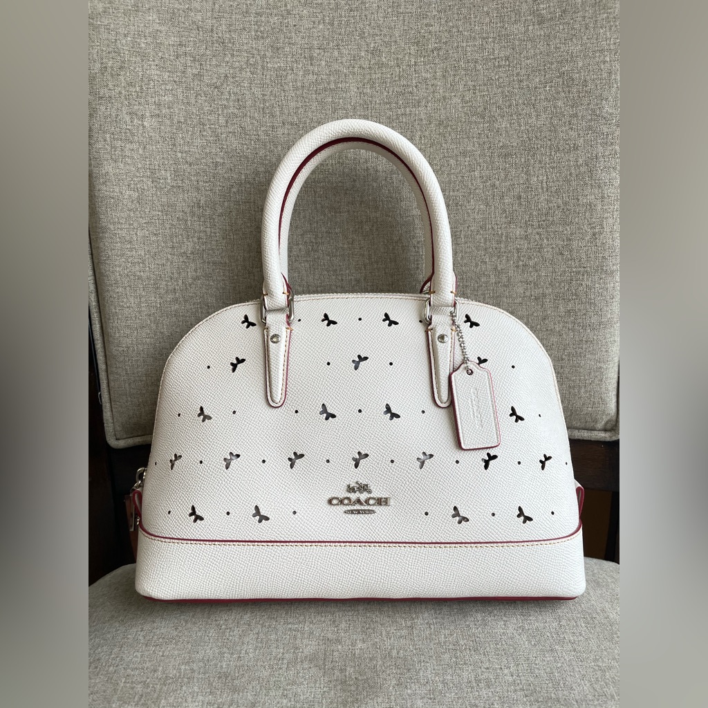 Nwtcoach Sierra Satchel In Perforated Crossgrain Leatherf59346silver/Chalk